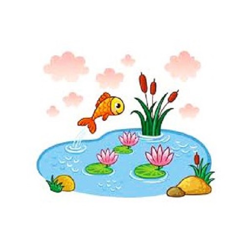 نقاشی کودکانه حوض و ماهی
