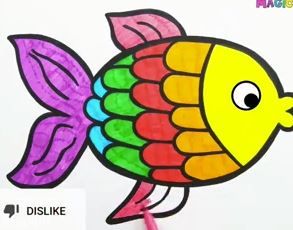 نقاشی ماهی کودکانه با پولک