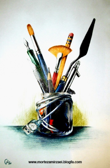 نقاشی طبیعت بیجان با مداد رنگی