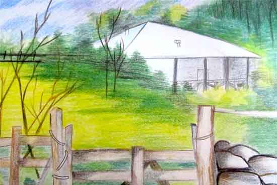 عکس نقاشی منظره ساده با مداد رنگی