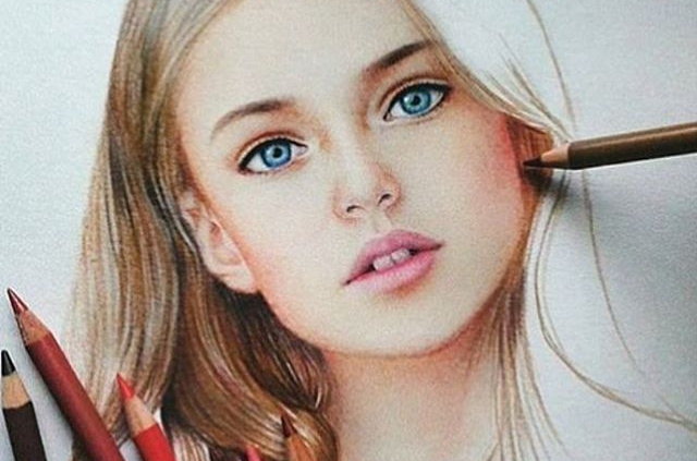 مدل نقاشی چهره با مداد رنگی