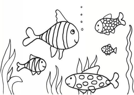 نقاشی کودکانه ماهی و دریا
