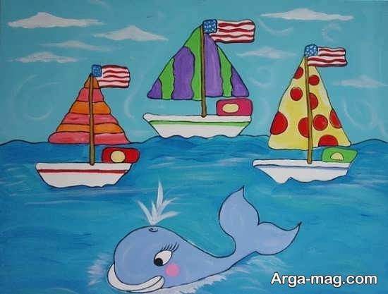 نقاشی کودکانه ماهی در دریا